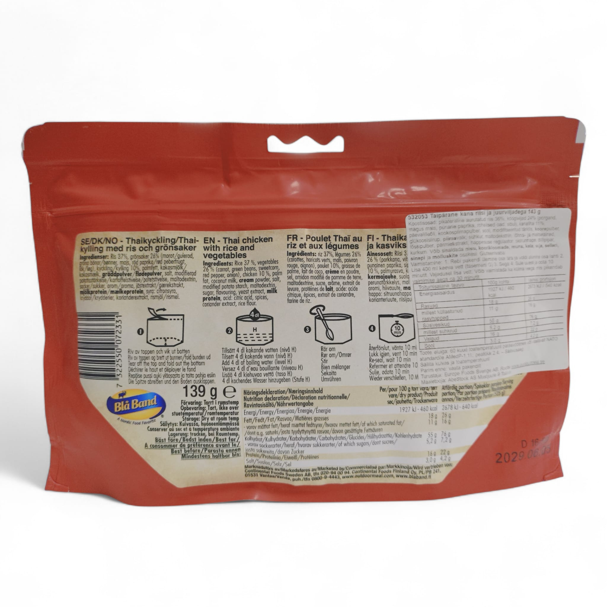 Matkatoit Blå Band Taipärane kana riisi ja juurviljadega 143g